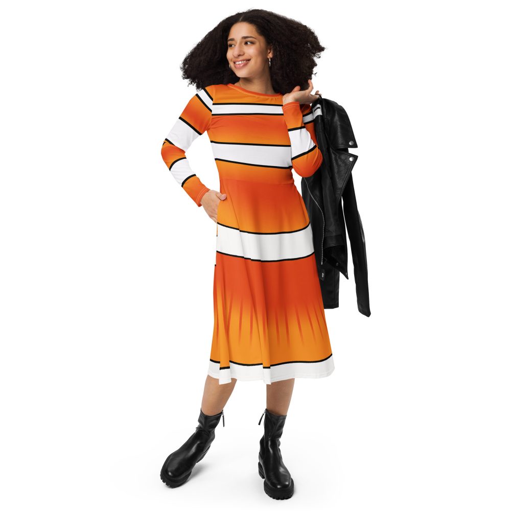 Clownfish Nemo Costume Halloween Cosplay Long Sleeve Midi Dress - Image 2