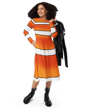 Clownfish Nemo Costume Halloween Cosplay Long Sleeve Midi Dress