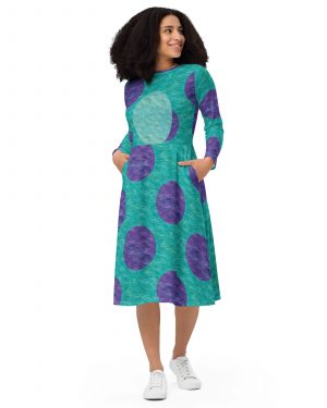 Sully Costume Monster Halloween Cosplay Long Sleeve Midi Dress