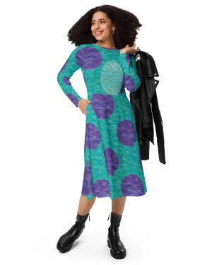 Sully Costume Monster Halloween Cosplay Long Sleeve Midi Dress