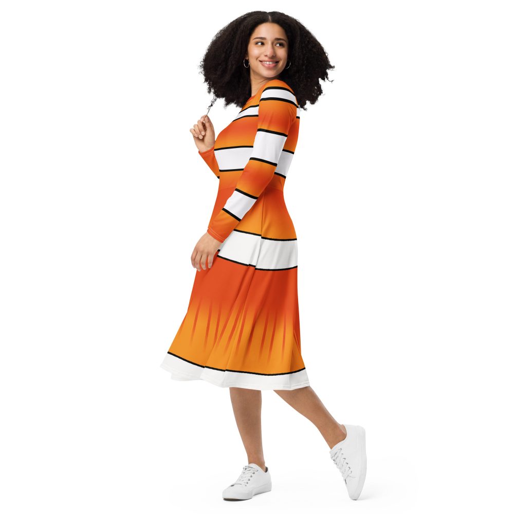 Clownfish Nemo Costume Halloween Cosplay Long Sleeve Midi Dress - Image 6