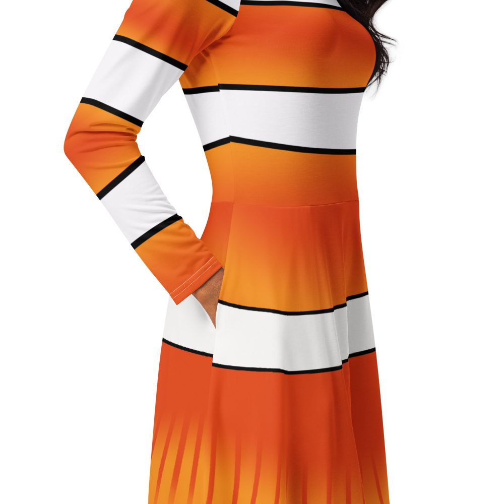 Clownfish Nemo Costume Halloween Cosplay Long Sleeve Midi Dress - Image 3