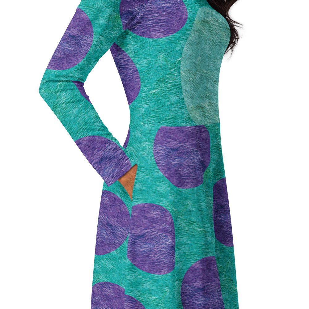 Sully Costume Monster Halloween Cosplay Long Sleeve Midi Dress - Image 3