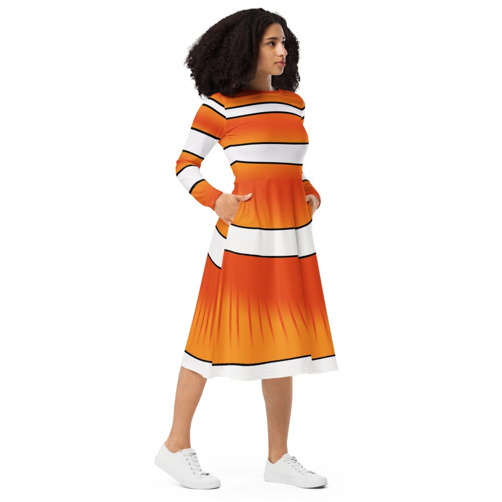 Clownfish Nemo Costume Halloween Cosplay Long Sleeve Midi Dress - Image 7