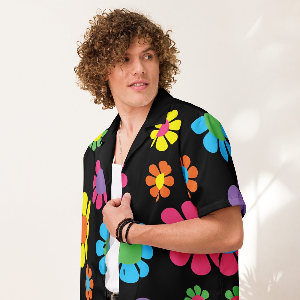 Colorful Hippie Flower Unisex button shirt - Image 2