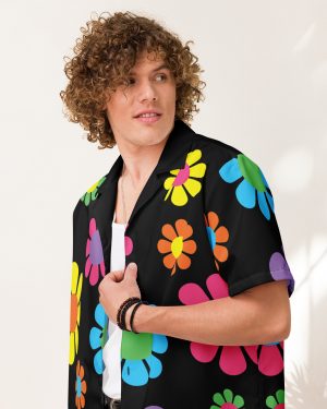 Colorful Hippie Flower Unisex button shirt