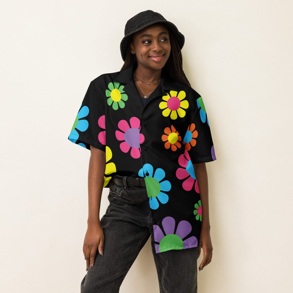 Colorful Hippie Flower Unisex button shirt - Image 3