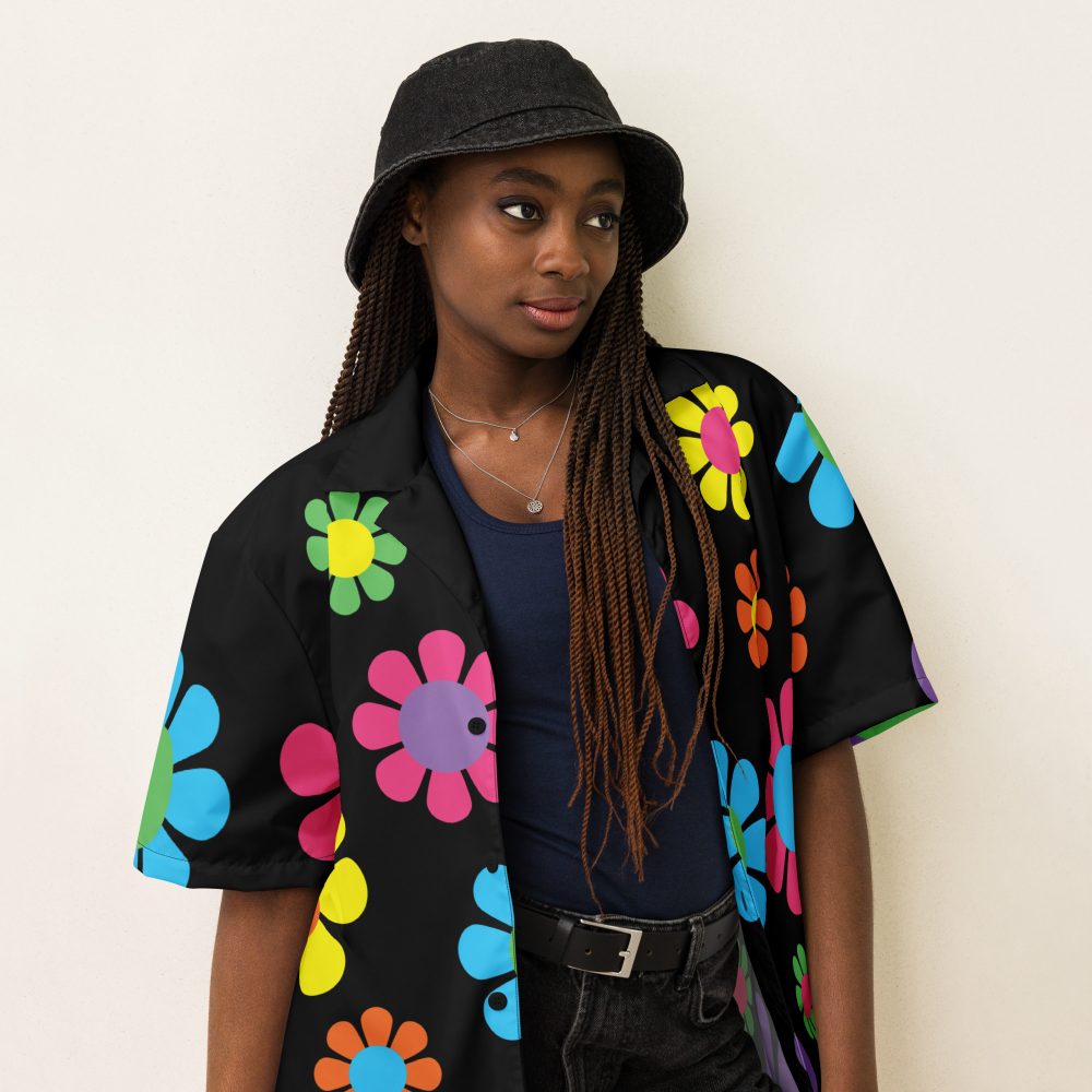 Colorful Hippie Flower Unisex button shirt - Image 6