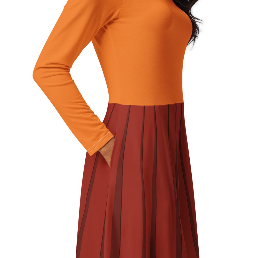 Velma Mystery Detective Halloween Cosplay Costume Long Sleeve Midi Dress - Image 5