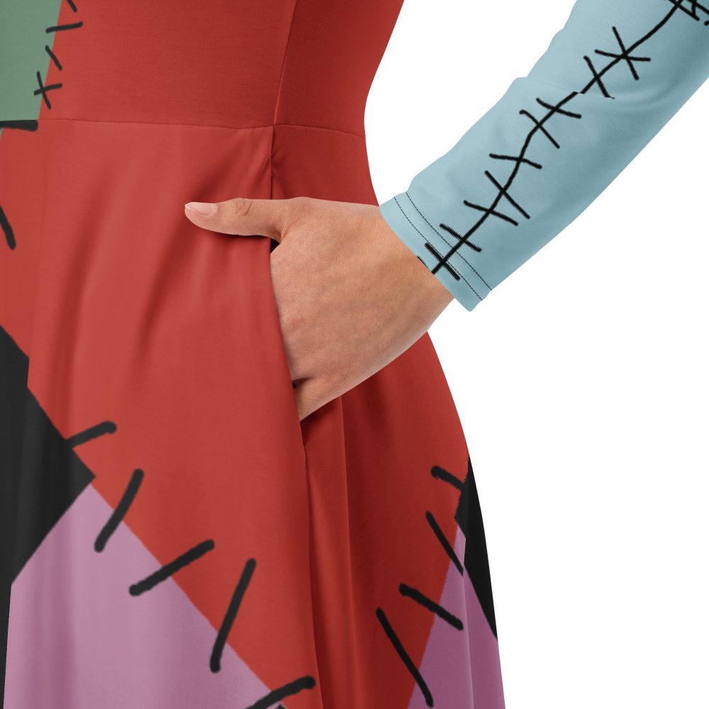 Nightmare Sally Costume Halloween Cosplay Long Sleeve Midi Dress - Image 3