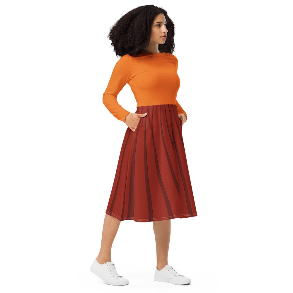 Velma Mystery Detective Halloween Cosplay Costume Long Sleeve Midi Dress - Image 2