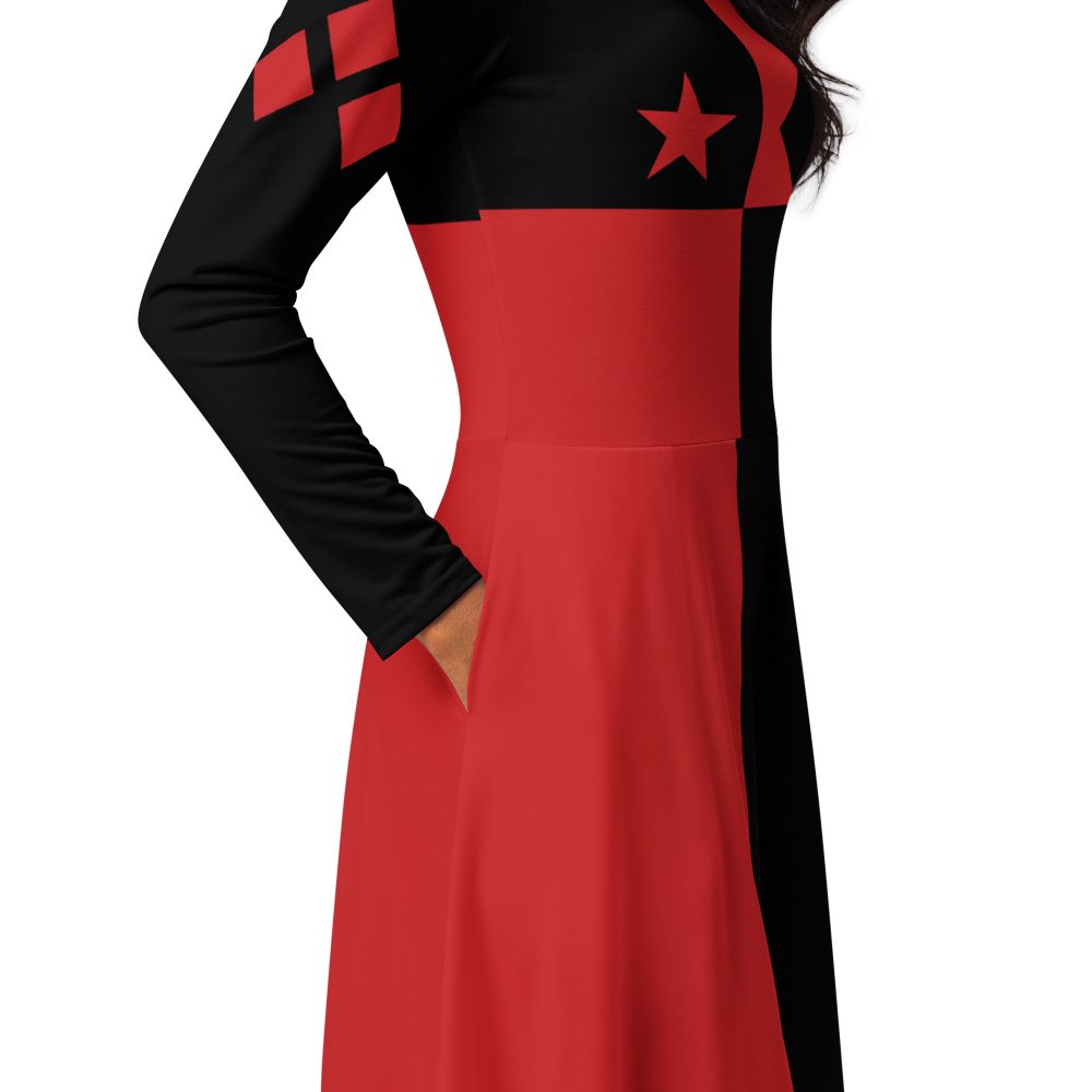 Harley Quinn Halloween Cosplay Costume Long Sleeve Midi Dress - Image 5