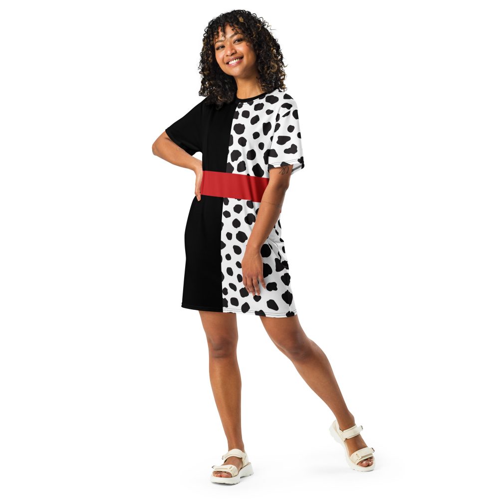 Cruella Deville Costume Halloween Cosplay Dalmatian Villain T-shirt dress