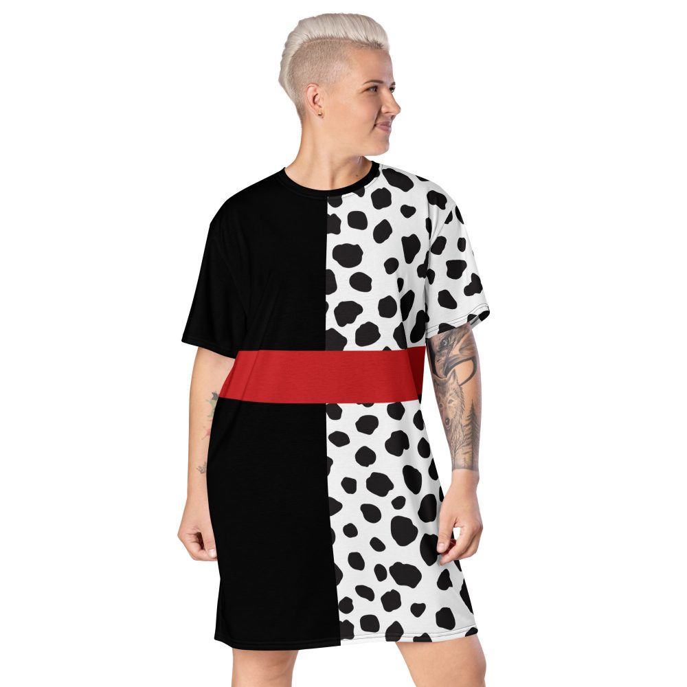 Cruella Deville Costume Halloween Cosplay Dalmatian Villain T-shirt dress - Image 6