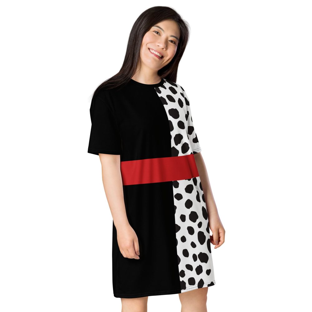 Cruella Deville Costume Halloween Cosplay Dalmatian Villain T-shirt dress - Image 3