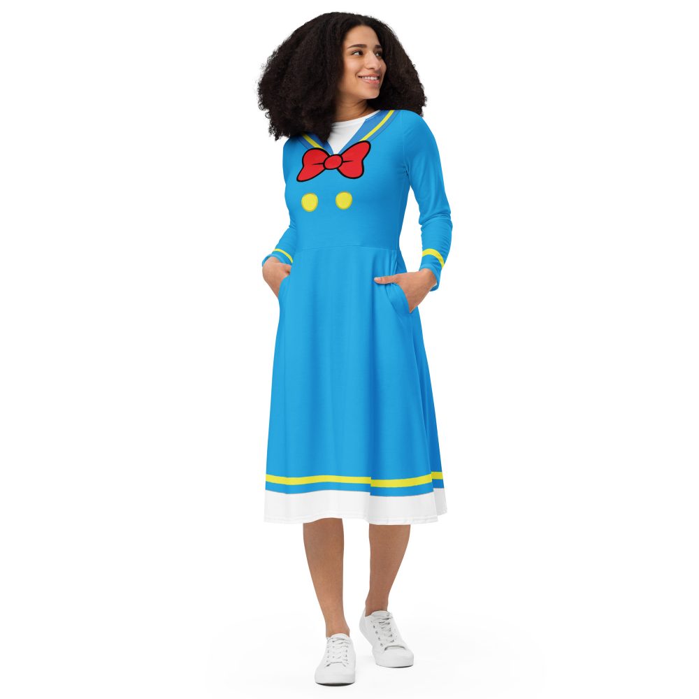 Sailor Dress Donald Duck Cosplay Costume Long Sleeve Midi Dress