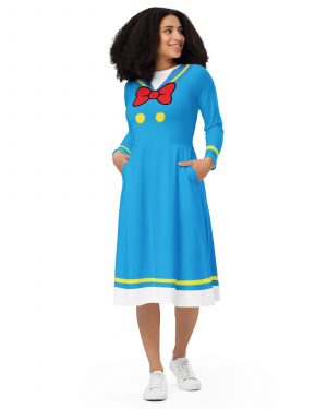 Sailor Dress Donald Duck Cosplay Costume Long Sleeve Midi Dress