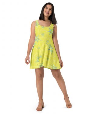 Joy Costume Halloween Cosplay Yellow with Flowers Skater Dress