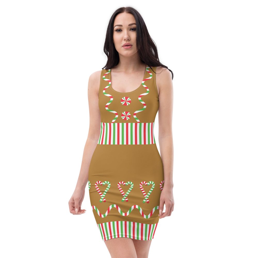 Gingerbread Christmas Candy Costume Fitted Bodycon Tank Dress