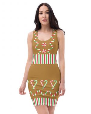 Gingerbread Christmas Candy Costume Fitted Bodycon Tank Dress