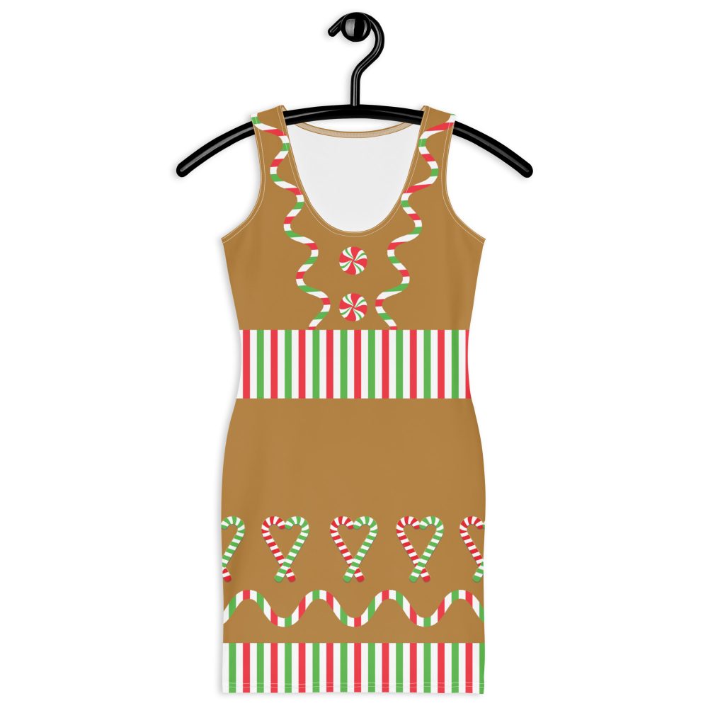 Gingerbread Christmas Candy Costume Fitted Bodycon Tank Dress - Image 3