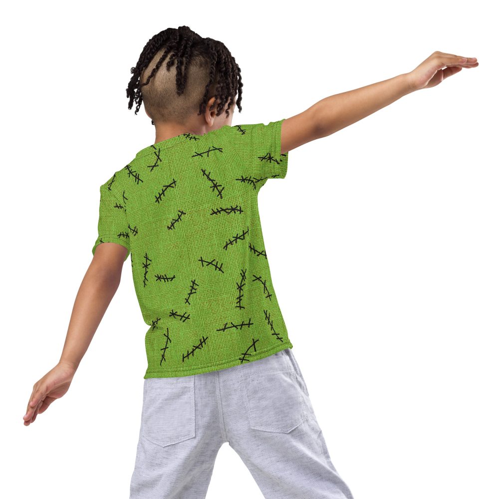 Green Burlap Boogie Man Halloween Cosplay Costume Kids Short Sleeve T-Shirt - Image 7