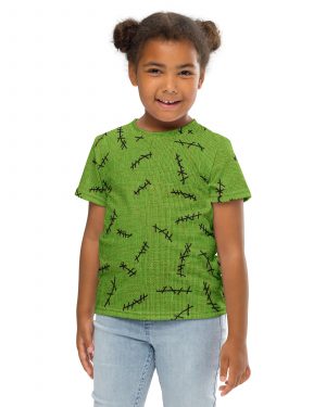 Green Burlap Boogie Man Halloween Cosplay Costume Kids Short Sleeve T-Shirt