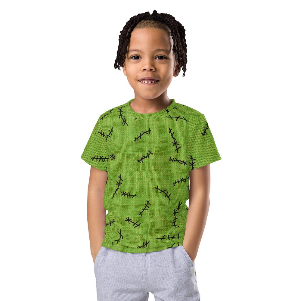 Green Burlap Boogie Man Halloween Cosplay Costume Kids Short Sleeve T-Shirt - Image 5