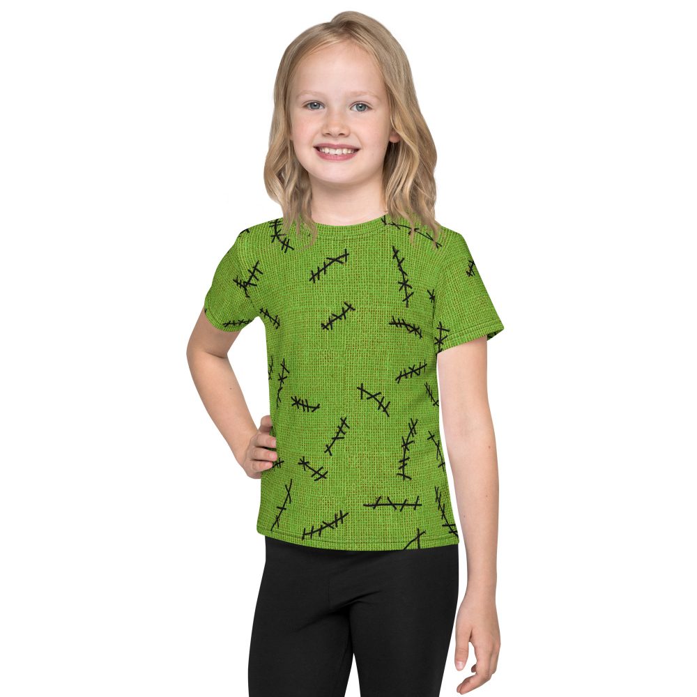 Green Burlap Boogie Man Halloween Cosplay Costume Kids Short Sleeve T-Shirt - Image 9