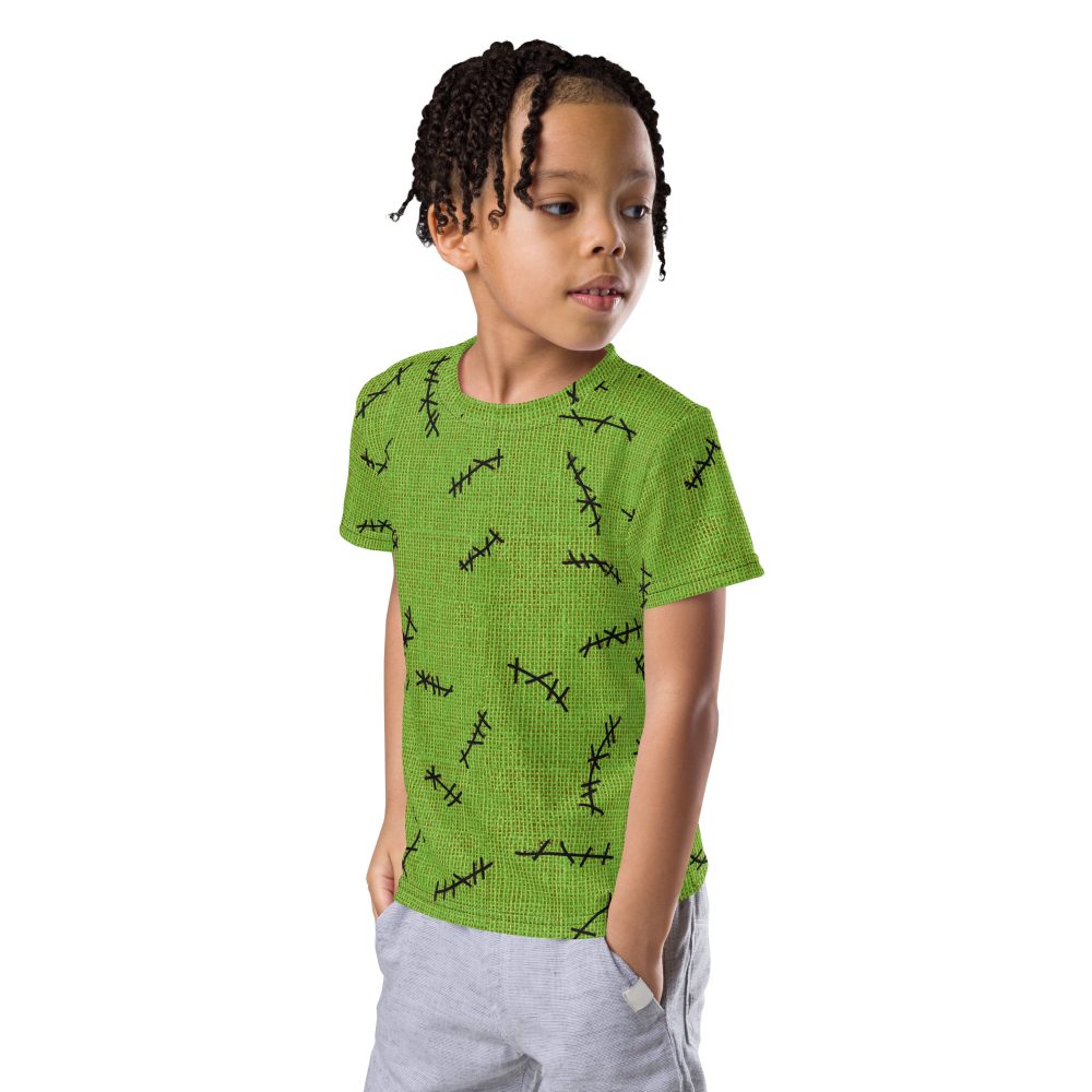 Green Burlap Boogie Man Halloween Cosplay Costume Kids Short Sleeve T-Shirt - Image 6