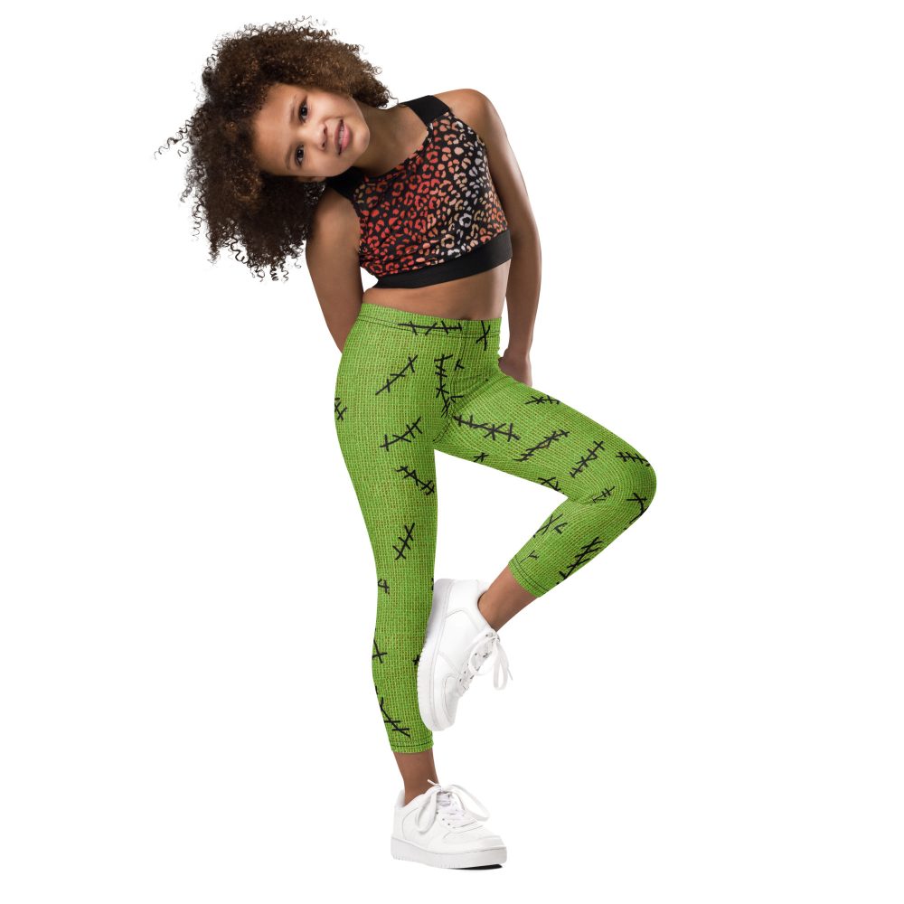 Green Burlap Boogie Man Halloween Cosplay Costume Kid's Leggings - Image 7