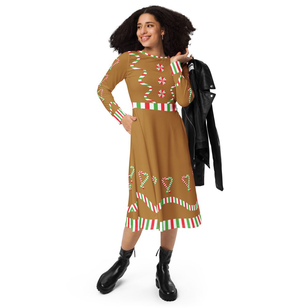 Gingerbread Christmas Candy Costume 2XS - 6XL Long Sleeve Dress