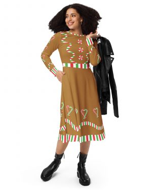 Gingerbread Christmas Candy Costume 2XS – 6XL Long Sleeve Dress