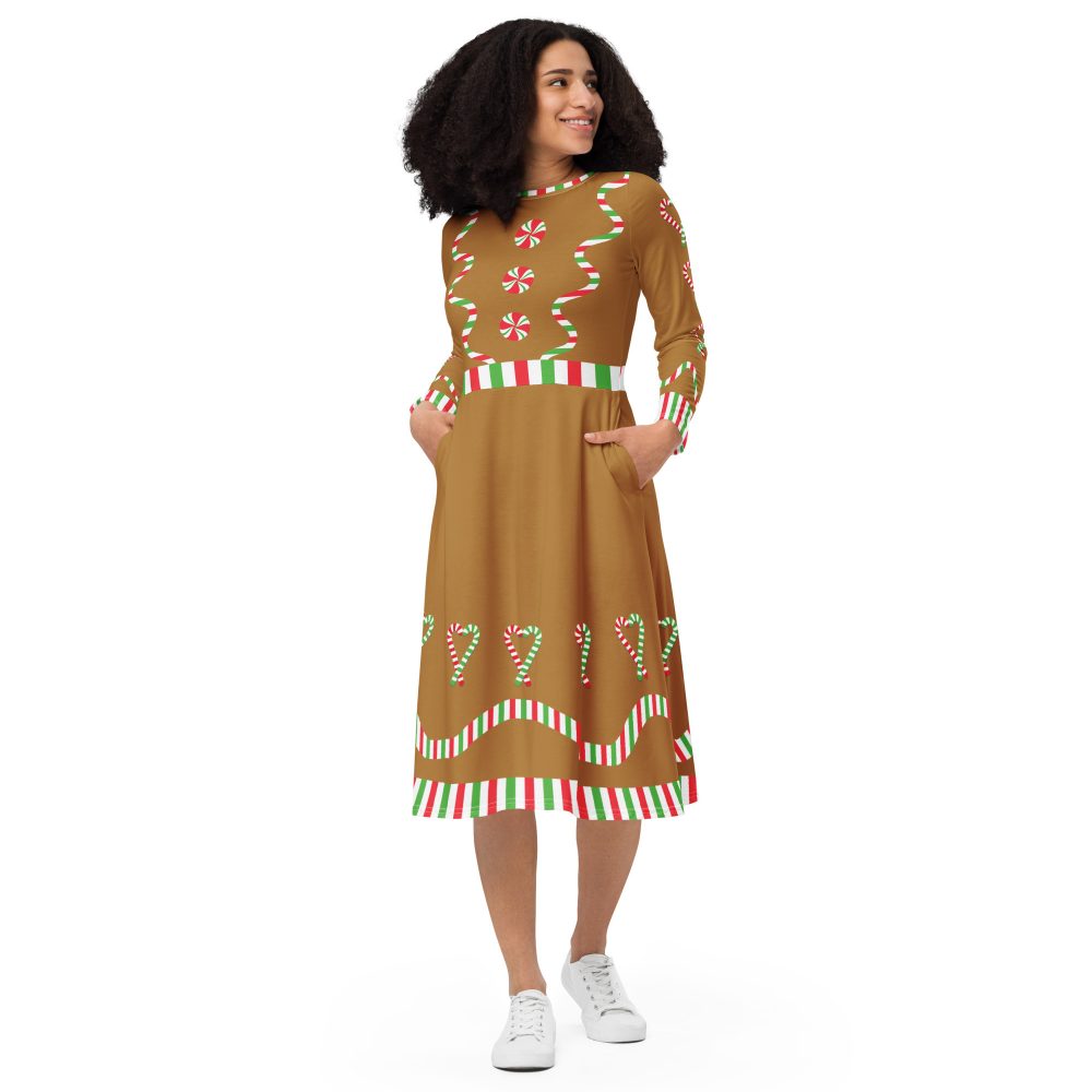 Gingerbread Christmas Candy Costume 2XS - 6XL Long Sleeve Dress - Image 8