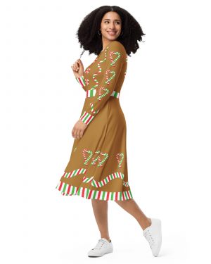 Gingerbread Christmas Candy Costume 2XS – 6XL Long Sleeve Dress