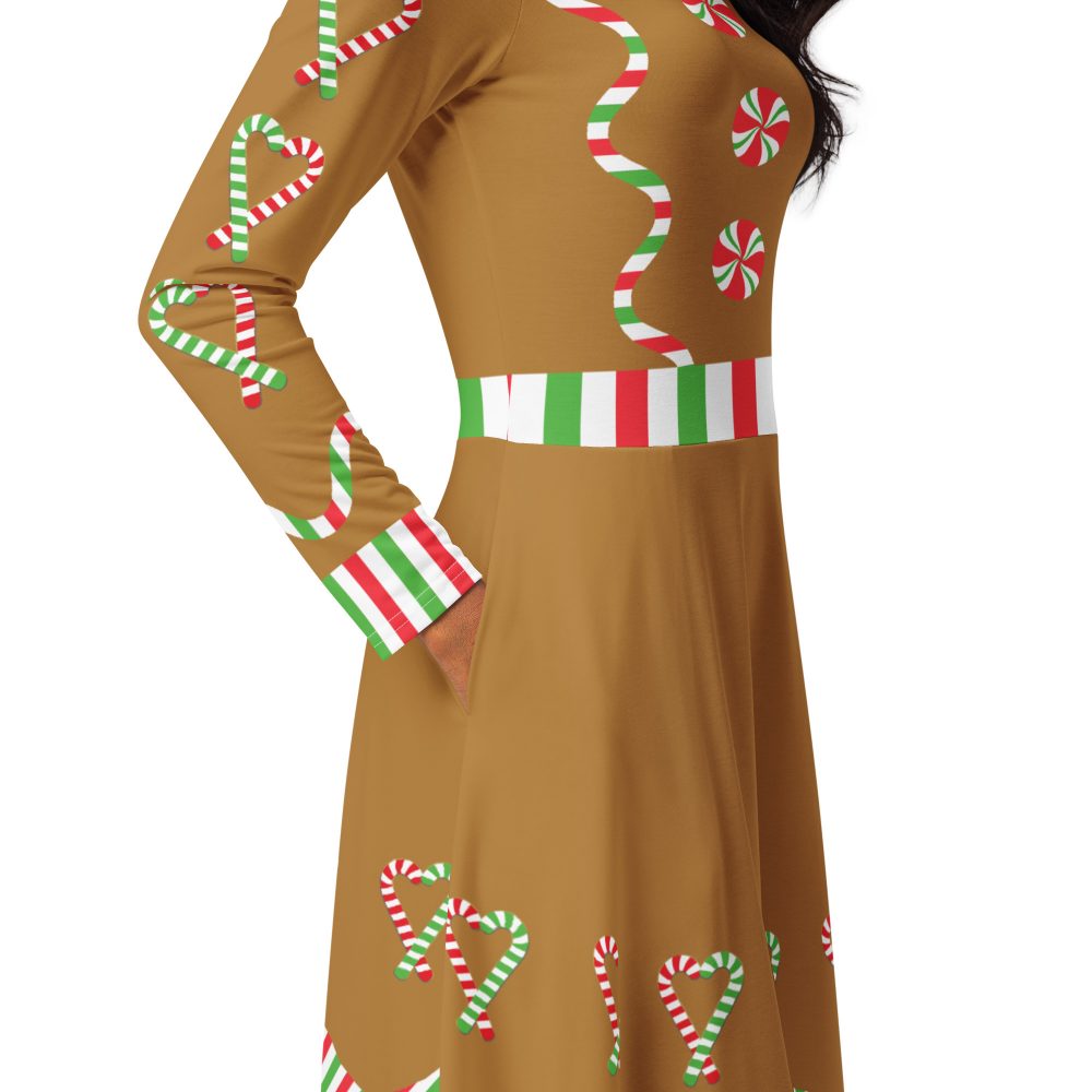 Gingerbread Christmas Candy Costume 2XS - 6XL Long Sleeve Dress - Image 6