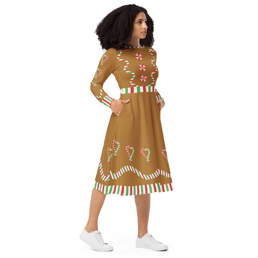 Gingerbread Christmas Candy Costume 2XS - 6XL Long Sleeve Dress - Image 3