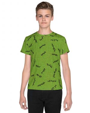 Green Burlap Boogie Man Halloween Cosplay Costume Youth Short Sleeve T-Shirt