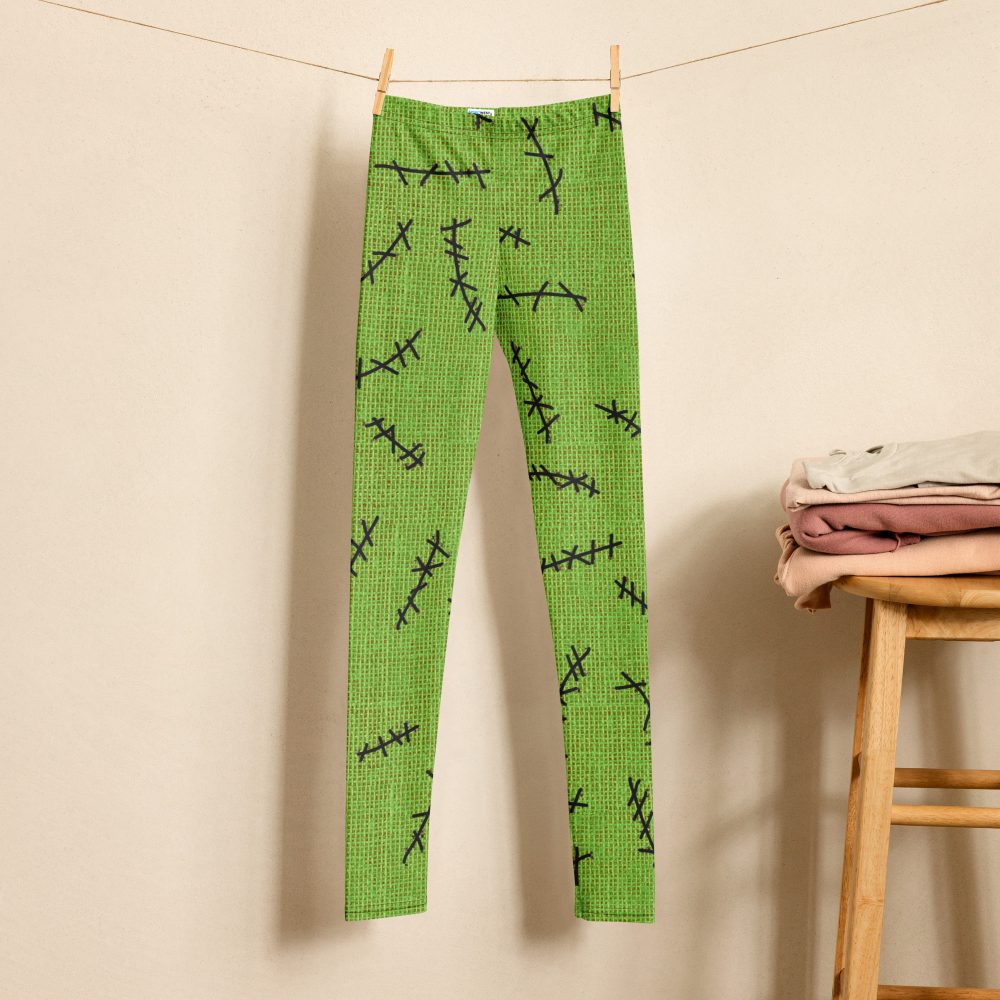 Green Burlap Boogie Man Halloween Cosplay Costume Youth Leggings - Image 3