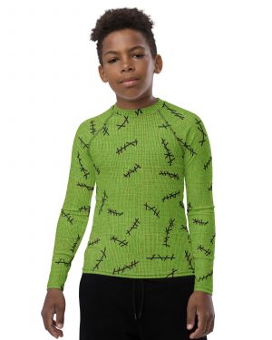 Green Burlap Boogie Man Halloween Cosplay Costume Youth Long Sleeve Shirt